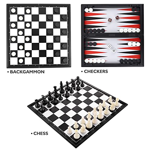Peradix 3 en 1 Tablero Ajedrez magnético,Juego de ajedrez de Rompecabezas 25 X 25CM Plegable y fácil de Llevar,Juego ajedrez para niños y Adultos, Juegos al Aire Libre o Regalos（Tres Formas de Jugar）