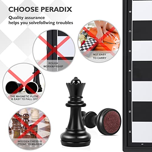 Peradix 3 en 1 Tablero Ajedrez magnético,Juego de ajedrez de Rompecabezas 25 X 25CM Plegable y fácil de Llevar,Juego ajedrez para niños y Adultos, Juegos al Aire Libre o Regalos（Tres Formas de Jugar）