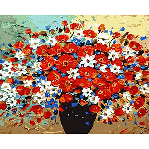 Pintura de bricolaje por números, pintura de flores de color rojo fuego para niños, pintura por números para adultos, foto para imagen, pintura acrílica A7, 45x60cm