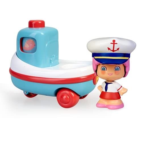 Pinypon - My First, Happy Vehículos Barco, Mis primeros transportes, barco de juguete con ruedas, flota en la bañera, y una minifigura de capitán con caras de distintas emociones, FAMOSA (700016384)