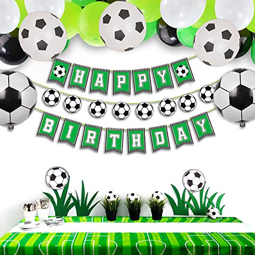PIXHOTUL Decoraciones de Fiesta de Fútbol Happy Birthday Football Pancartas y 47 Piezas de Globos Temáticos de Fútbol para Niños, Suministros de Fiesta de Cumpleaños para Fanáticos del Fútbol