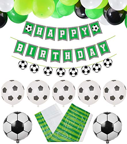 PIXHOTUL Decoraciones de Fiesta de Fútbol Happy Birthday Football Pancartas y 47 Piezas de Globos Temáticos de Fútbol para Niños, Suministros de Fiesta de Cumpleaños para Fanáticos del Fútbol