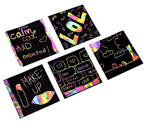 Playkidiz Art Kit de Arte para Rascar - Notas Mágicas para Rascar y [2] Herramientas de Lápiz para Niños y Adultos - 100 Hojas de Papel Negro - CREA Tarjetas, Marcadores, Notas