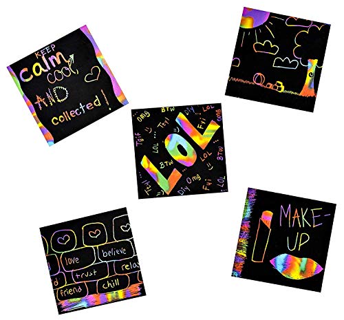 Playkidiz Art Kit de Arte para Rascar - Notas Mágicas para Rascar y [2] Herramientas de Lápiz para Niños y Adultos - 100 Hojas de Papel Negro - CREA Tarjetas, Marcadores, Notas