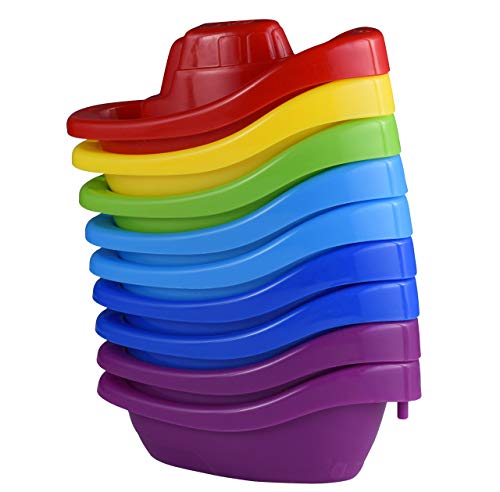 Playkidz Juguete de baño Pequeño Bote Paquete de Tren de 9 remolcadores de plástico apilables para niños para bañera y más en 6 Colores, Edades 3 y más, Multicolor (3052)
