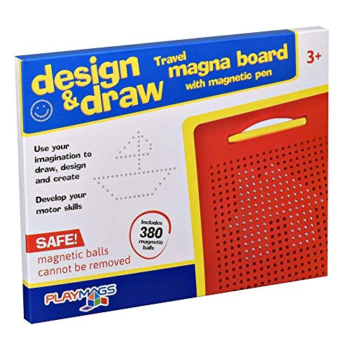 Playmags Magna Diseño de Dibujo y Tableta de Dibujo Bolas magnéticas integradas, lápiz óptico y Tablero de Transporte para niños de 3 años o más