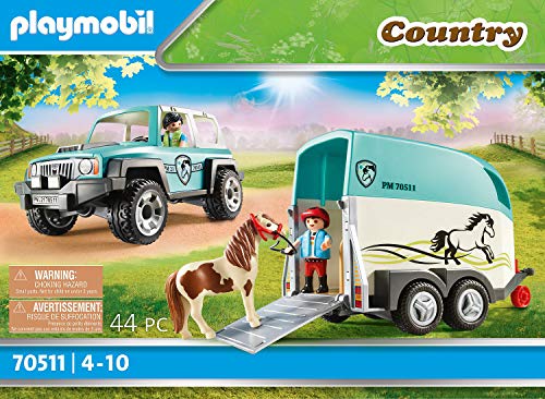PLAYMOBIL Country 70511 Coche con Remolque para Poni, Juguetes para niños a Partir de 4 años