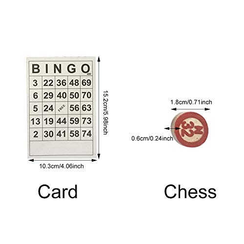 POHOVE Juego de mesa de bingo de madera, juego de mesa de bingo con 40 tarjetas de números y 75 tarjetas de madera de ajedrez, obturador de bingo para familiares, amigos, grandes fiestas de grupo