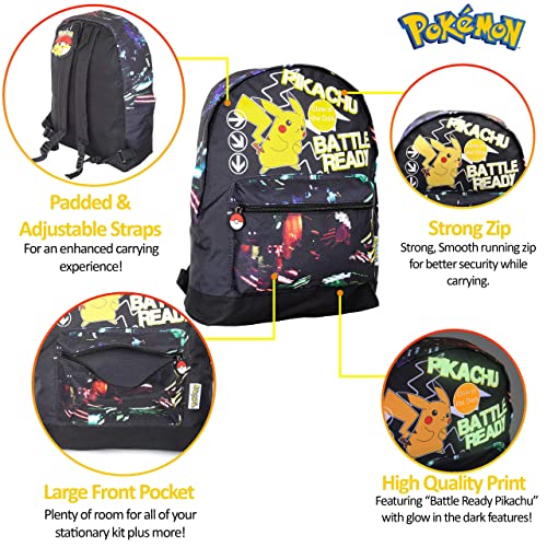 Pokemon Mochilas Escolares, Mochila Niño con Pikachu, Pokeball Y Pokémons, Mochila Infantil para Colegio Deporte Viajes, Regalos Para Niños y Adolescentes (Negro)