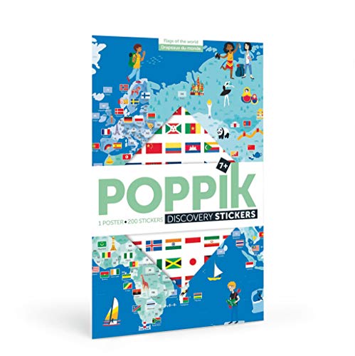 Poppik Kit de pegatinas de descubrimiento banderas del mundo – para niños a partir de 7 años. Divertido juego de carteles educativos para niños