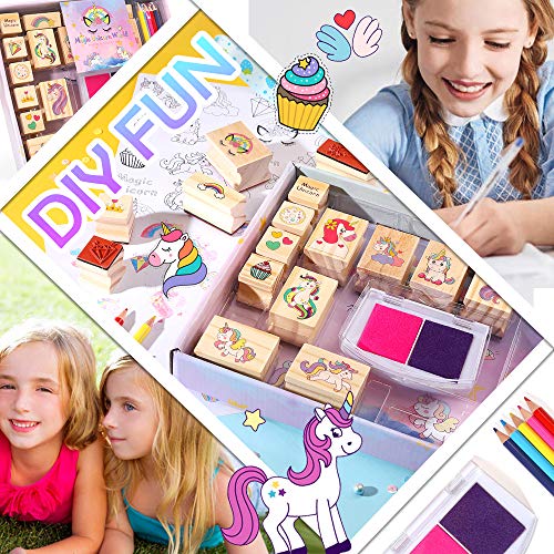 PowerKing Juego de Sellos para Artes y Manualidades - Niños pintando Unicornios Stampe Juguetes con lápices de Colores y Pegatinas - Regalo de cumpleaños para niñas pequeñas (Unicorn stampe)