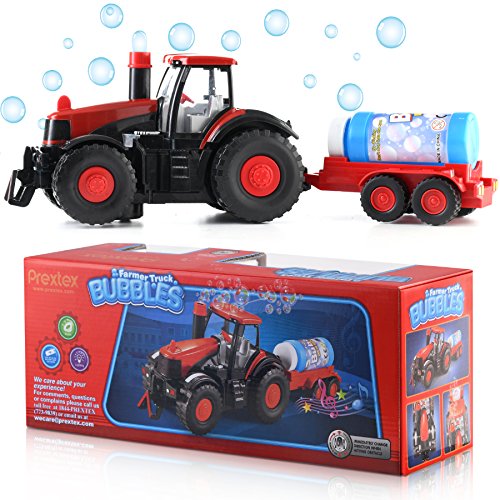 Prextex Bump & Go Tractor Agrícola Sopla Burbujas con Luces Sonidos y Acción Divertido Juguete y Regalo para Niños