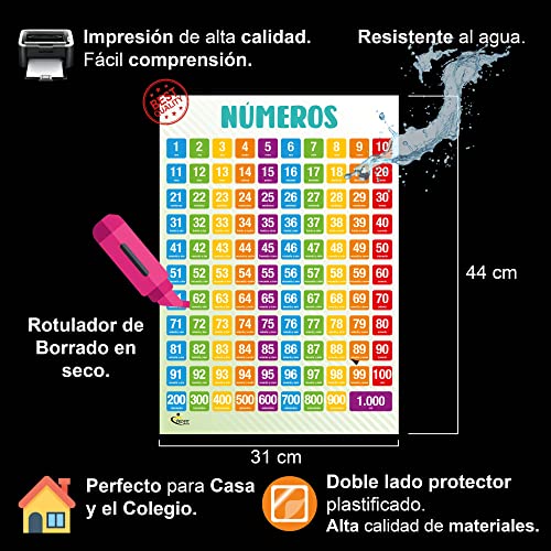 Profit Carteles educativos matemáticas español – Posters Preescolar Infantil en Diferentes Idiomas. Se Puede Utilizar con rotuladores de Pizarra.Tablas multiplicar, sumas y restas.
