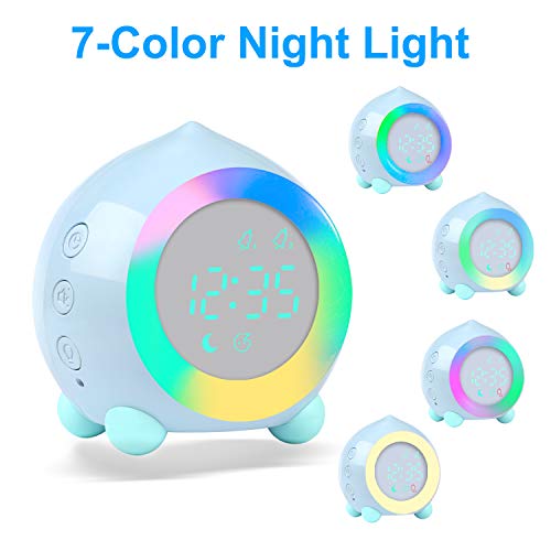 PROKING Reloj Despertador Infantil Digital, Despertador Digital Simulador de Amanecer Despertador para Niñas Niños con Luces Colores y Lámpara de Luz Nocturna Despertador Silencioso (Azul)