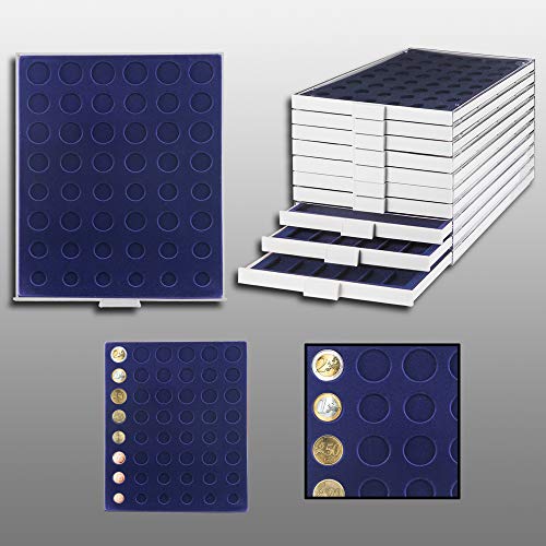 Prophila Caja de Monedas Gris 48 divisiones Redondas para 6 Series de Monedas de Euro, Inserto Azul