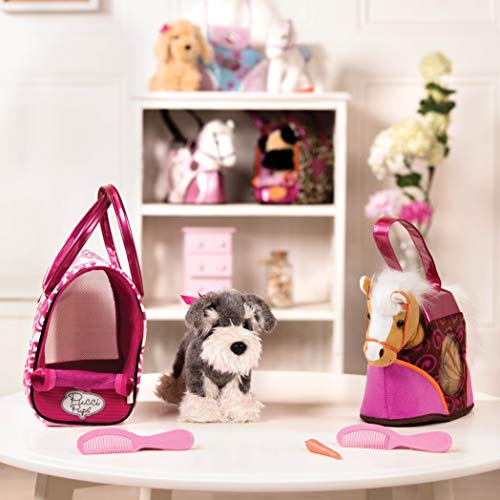 Pucci Pups by Battat - Pink & White Plush Bag and Schnauzer - Dog Plush with Carrying Bag (3 Piece)
