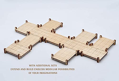 Puente modular, muelle, pasarela, juego básico 7 piezas de madera cortado con láser para D&D, Pathfinder, mazmorras y dragones (estilo 1)