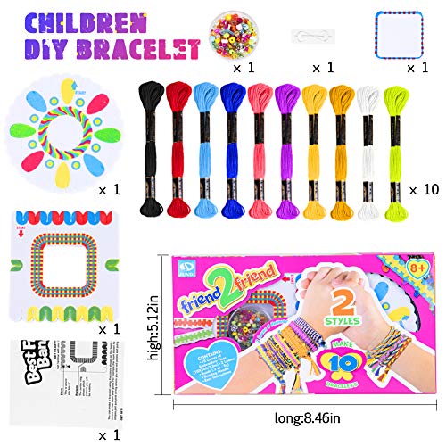 Pulsera de Amistad, Kit Fabricación Pulseras Coloridas con 10 Colores de Hilo de algodón de Colores, Manualidades Para Niñas Niños Diseñar y Hacer Una Pulsera de La Amistad