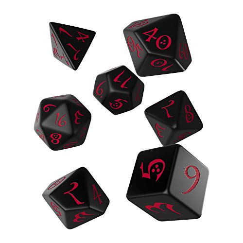 Q Workshop Classic Black & Red RPG Ornamented Dice Set 7 polyhedral Pieces
