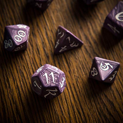 Q Workshop Classic Lavender & White RPG Ornamented Dice Set 7 polyhedral Pieces