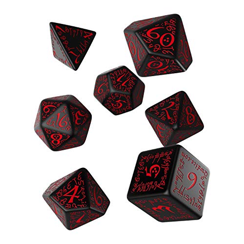 Q Workshop Elvish Black & Red RPG Ornamented Dice Set 7 Polyhedral Pieces