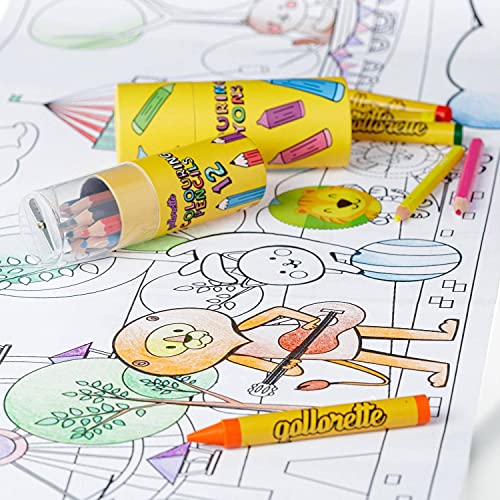 qollorette Pinturas para Niños, Libro Colorear con Lápices de Colores, Ceras de Colores y Pegatinas para Niños Parque de Atracciones – Manualidades Regalos para Niños, 480 x 29cm (16 Feet)