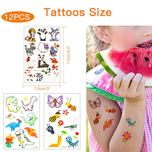 Qpout Tatuajes Temporales para niños, 135 tatuajes luminosos de dibujos animados de estilo mixto, unicornio sirena mariposa animal dinosaurio pirata tatuaje, regalo de decor fiesta para niños y niñas