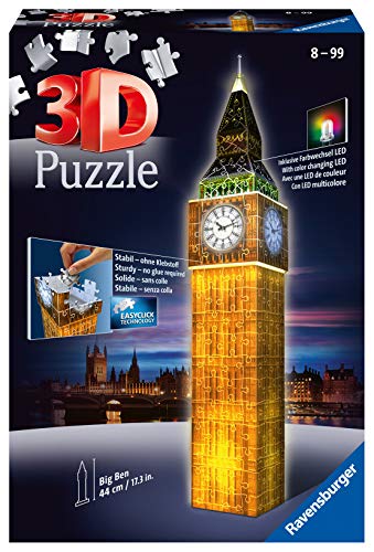 Ravensburger Puzzle 3D, Edición Big Ben (12588 3) + Puzzle Building 3D Night Edition: Estatua De La Libertad (12596), Color, Modelo Surtido