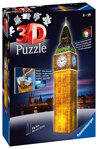 Ravensburger Puzzle 3D, Edición Big Ben (12588 3) + Puzzle Building 3D Night Edition: Estatua De La Libertad (12596), Color, Modelo Surtido