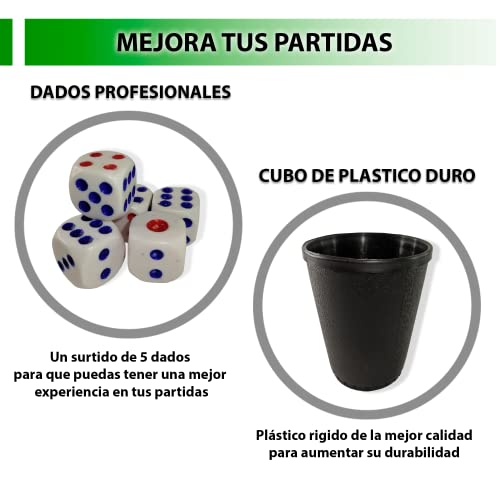 Raxint Cubo para Póker con Juego de Dados y Cubilete de Plástico, Juego de Mesa o Juego con Barajas de Cartas de Póker o Española, Incluye Caja