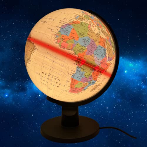Raylu Paper® - Globo Terráqueo iluminado y giratorio, cartografía y meridiano, esfera del mundo en español, color crema. (25 cm)