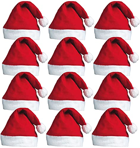 Redstar Fancy Dress - Pack de 12 Gorros de Papá Noel con pompón - Rojo