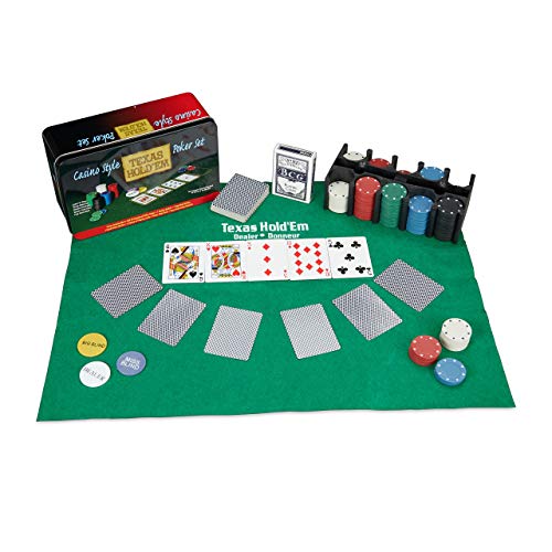 Relaxdays Póker Set, 200 Fichas, Tapete, 2 Barajas, Botón Dealer, Ciegas, Profesional, Plástico-Metal-Fieltro, 1 Pack, multicolor (10022799) , color, modelo surtido