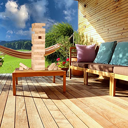 Relaxdays Torre de Madera XXL para jardín, con Bolsa, 54 Piedras, Torre Gigante, 90 x 21 x 21 cm, Color Natural