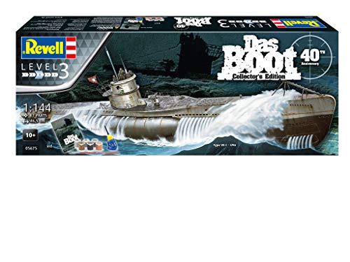 Revell-Revell-05675 Regalo Set Das BOOT-40 Aniversario, Escala 1:144, con Pinturas Base, Pegamento y brocha Other License Kit de Modelo de plástico, Color sin Pintar (05675)