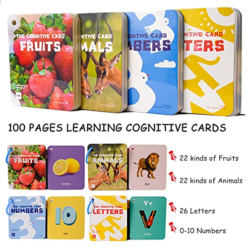Richgv Tarjetas Flash para Niños, Flashcards Español/Ingles al Azar, 4 Temas Diferentes 100 Imágenes Juguetes Educativos Montessori para Niños 1 a 3 Años