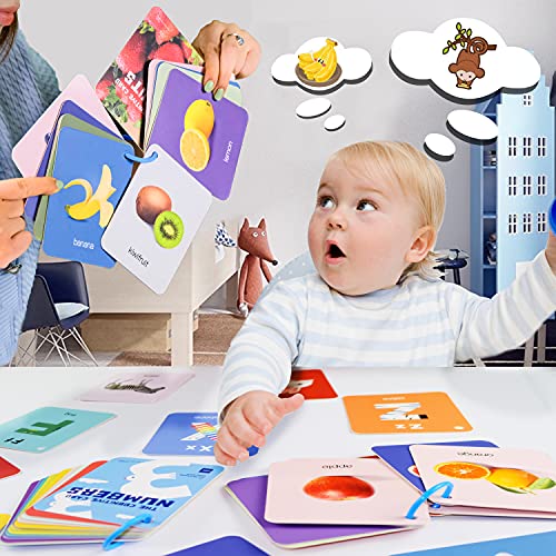 Richgv Tarjetas Flash para Niños, Flashcards Español/Ingles al Azar, 4 Temas Diferentes 100 Imágenes Juguetes Educativos Montessori para Niños 1 a 3 Años