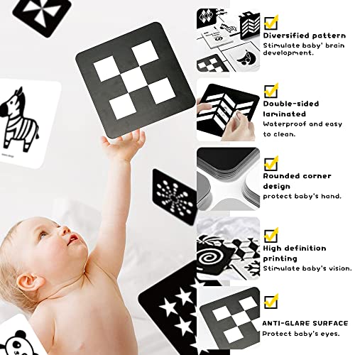 Richgv Tarjetas Negras y Blancas para Bebés,Tarjetas Flash Juguetes Bebes 0-3 Meses Tarjetas Flashcards Tarjeta Visual de Alto Contraste para Bebés Recién Naci,5.5 x 5.5 Pulgadas,40 Imágenes