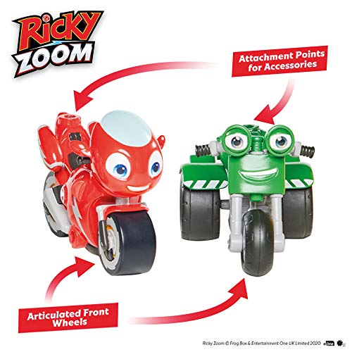 Ricky Zoom T20044 - Juego de 2 Figuras de acción sobre Ruedas de 7,6 cm Que Incluye a Ricky Zoom y DJ, Motocicletas de Juguete Que se Mantienen de pie Solas para niños y niñas a Partir de 3 años