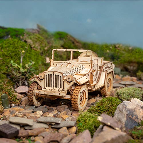 ROKR Car Madera Maquetas para Construir - Maquetas para Montar - Set de Construcción Puzzle 3D para niños y Adultos (Army Jeep)