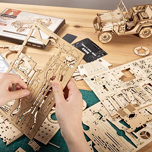 ROKR Car Madera Maquetas para Construir - Maquetas para Montar - Set de Construcción Puzzle 3D para niños y Adultos (Army Jeep)