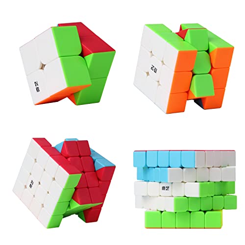 ROXENDA Speed Cube Bundle, Cubo Mágico de 2x2 3x3 4x4 5x5 Stickerless Speed Cube Juego con Caja de Regalo, Tutorial Secreto para Cubos de Velocidad