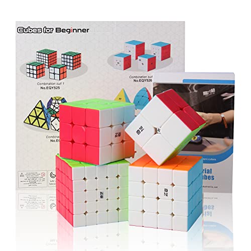 ROXENDA Speed Cube Bundle, Cubo Mágico de 2x2 3x3 4x4 5x5 Stickerless Speed Cube Juego con Caja de Regalo, Tutorial Secreto para Cubos de Velocidad