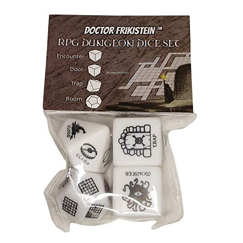 RPG Dungeon Dice Set | 4 Dados de 25mm para creación de Mazmorras | Compatible con D&D, Pathfinder y Juegos de rol de fantasía