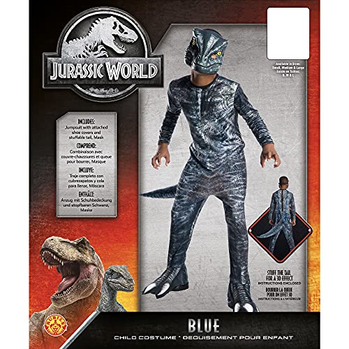 Rubies Disfraz Dinosaurio Velociraptor para niño, Jumpsuit impreso Oficial de la Película Jurassic World con máscara y cubrebotas adjuntas para halloween, navidad, carnaval y cumpleaños. (641180-S)