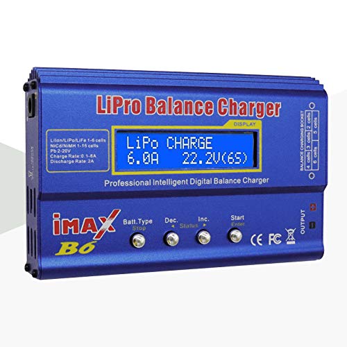 RUIZHI Cargador LiPo de 80 W 6A balance profesional cargador de alta potencia para LiPo/Li-Ion/LiFe (1-6S), NiMH/NiCd (1-15S), cargador RC de LED con fuente de alimentación