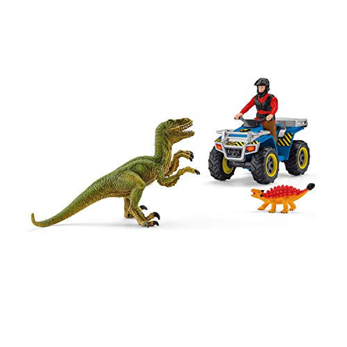 Schleich 41466 Juego de dinosaurios - Escapa en un quad del Velociraptor, juguetes para más de 4 años
