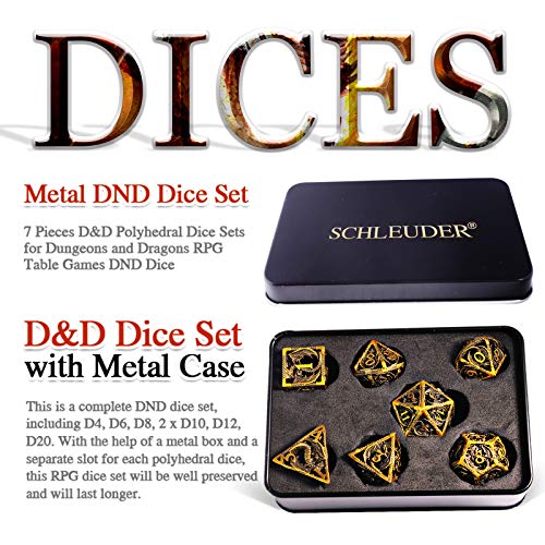 Schleuder D&D Dados Dungeons and Dragons Juegos de rol, Dados de Metal RPG PoliéDricos Hueco Metal Forma de Dragón Dice Set, para Dragones y Mazmorras Juego de Mesa (Bronce Antiguo)