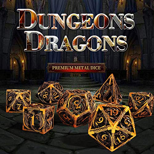 Schleuder D&D Dados Dungeons and Dragons Juegos de rol, Dados de Metal RPG PoliéDricos Hueco Metal Forma de Dragón Dice Set, para Dragones y Mazmorras Juego de Mesa (Bronce Antiguo)