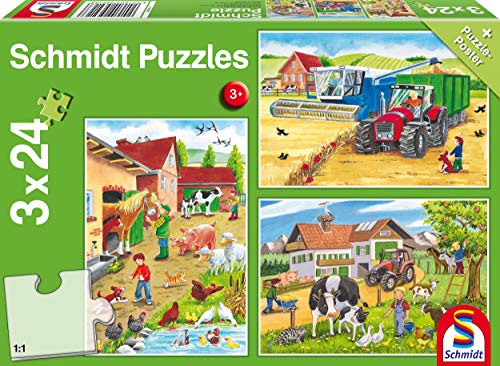 Schmidt Spiele 56216-Puzzle, Color Verde, Auf Dem Bauernhof, 3x24 Teile (56216)